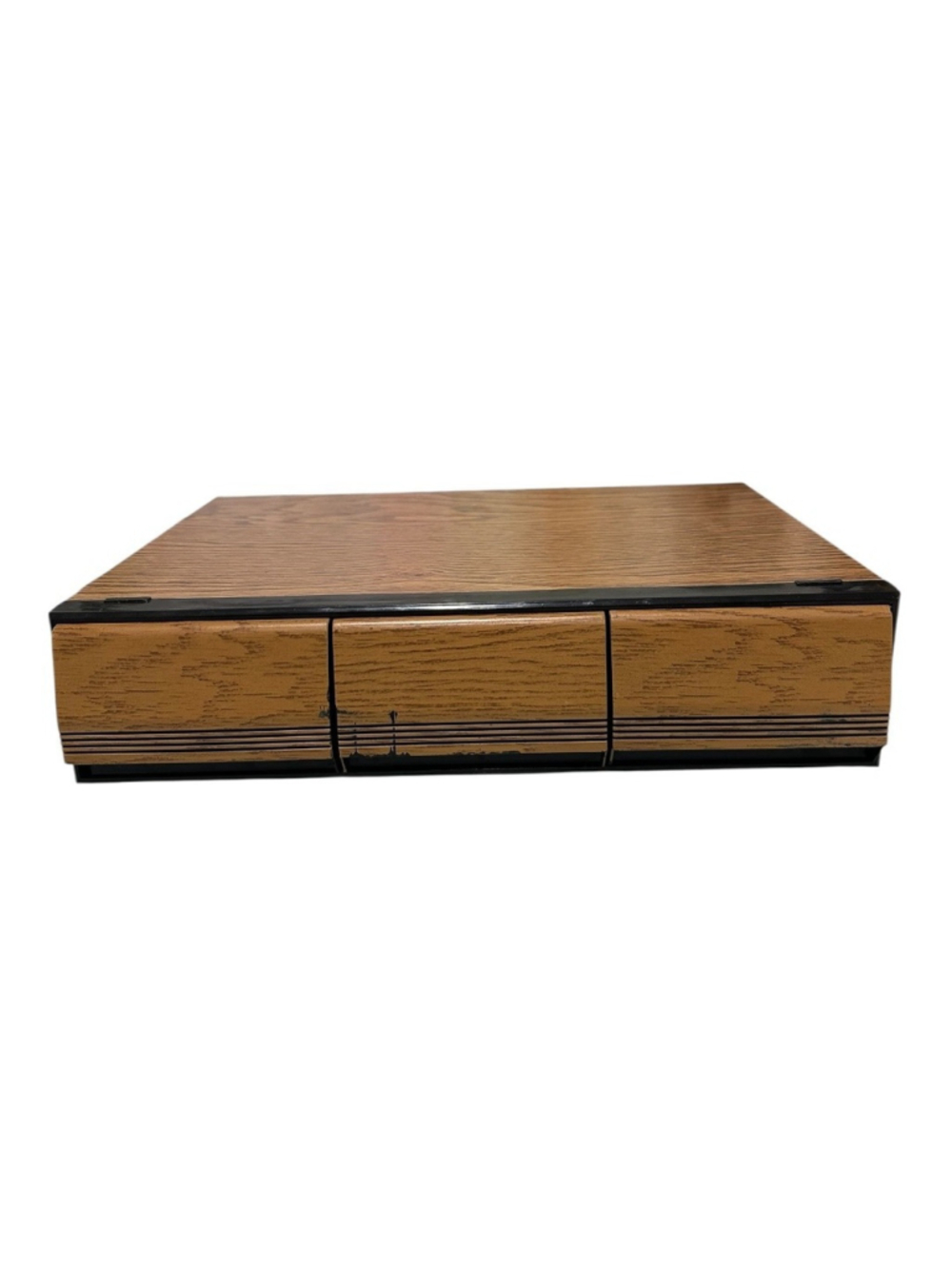 Vintage Faux Wood 3-Drawer Cassette Tape Organizer Storage Tray Brown Retro